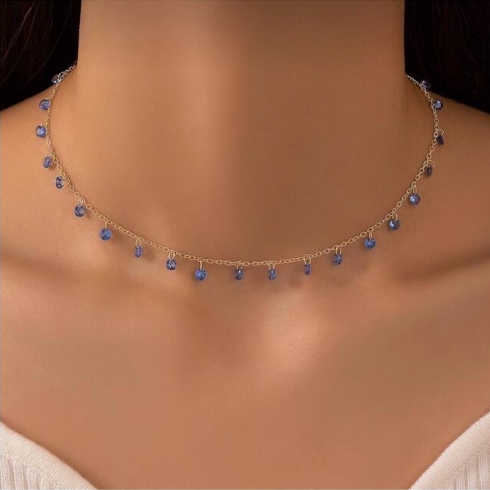 ⚠️Clearance Delicate Blue Bead Gold Chain Choker Necklace
